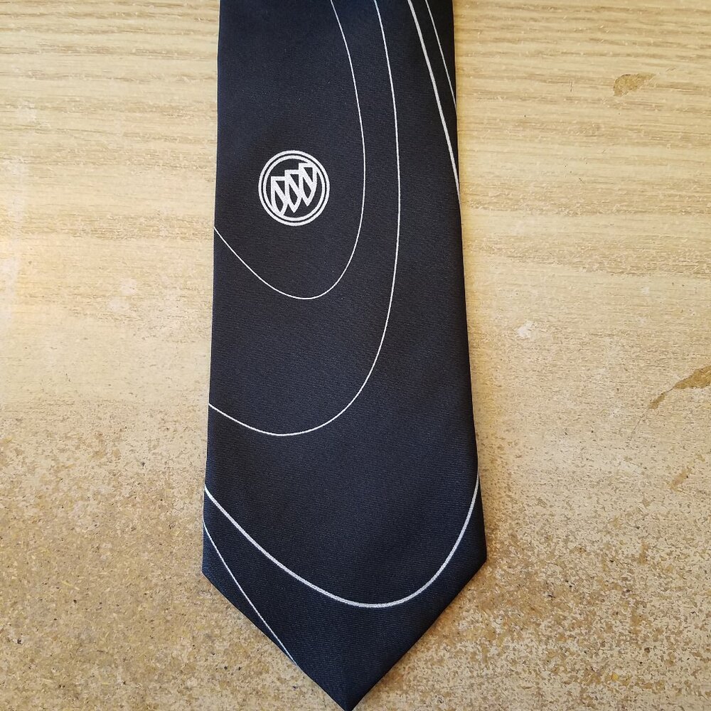 Symmetry Buick 100% Silk necktie in black and white
